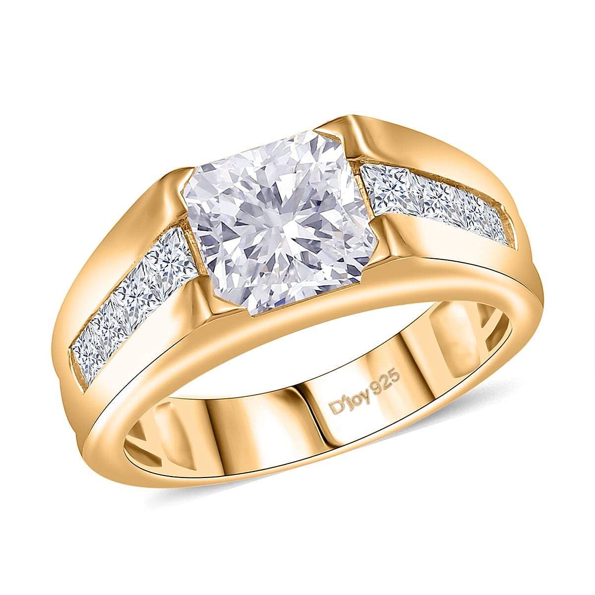 D'Joy Radiant Cut Moissanite (Oct 8x8mm) Men's Ring in 18K Vermeil YG Over Sterling Silver (Size 10.0) 3.75 ctw