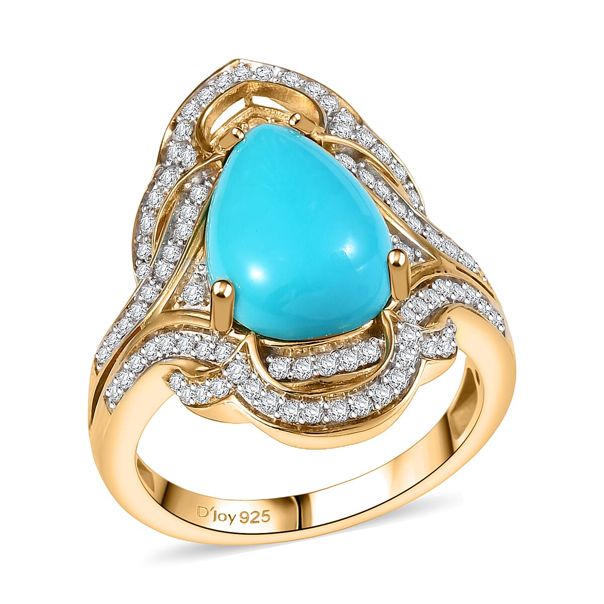 D'Joy Premium Sleeping Beauty Turquoise and Moissanite 4.40 ctw Ring in 18K Vermeil Yellow Gold Over Sterling Silver (Size 10.0)
