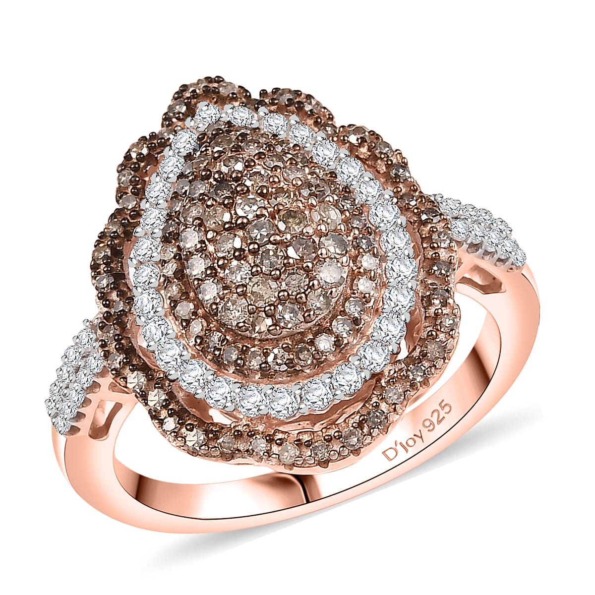 D'Joy Natural Champagne and White Diamond 1.00 ctw Ring in 18K Vermeil Rose Gold Over Sterling Silver