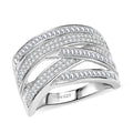 D'Joy Diamond Crossover Bridge Ring in Rhodium Over Sterling Silver (Size 10.0) 0.90 ctw - Sticky add to cart bar