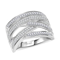 D'Joy Diamond Crossover Bridge Ring in Rhodium Over Sterling Silver (Size 10.0) 0.90 ctw