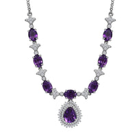 D'Joy Premium Moroccan Amethyst and White Zircon 8.00 ctw Regal Bloom Necklace in Rhodium Over Sterling Silver 18 Inches