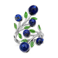 Lapis Lazuli 2.00 ctw and Blue Austrian Crystal Leafy Vine Ring in Silvertone (6-9In) - Sticky add to cart bar