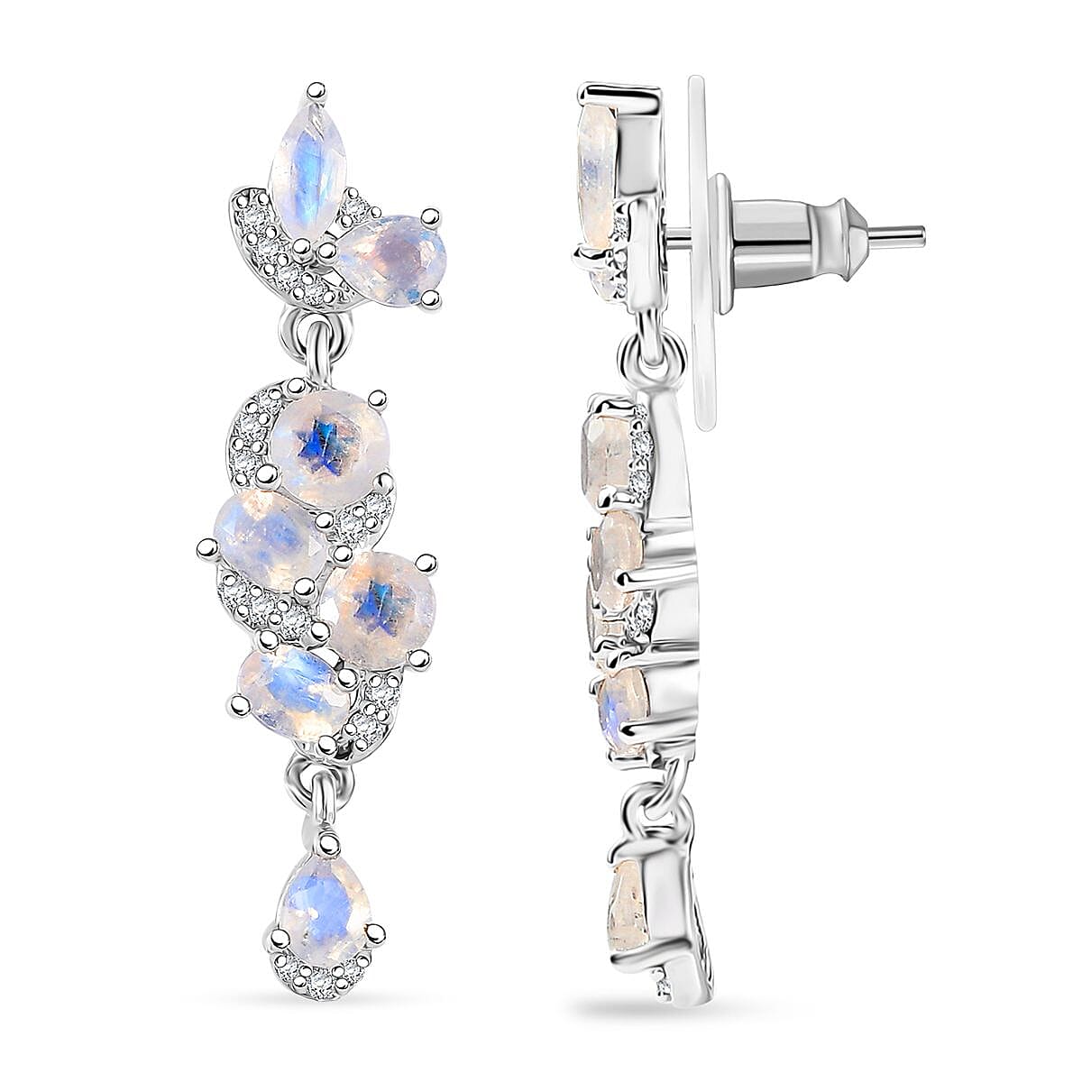 Karis Moon Glow Moonstone and White Zircon 2.85 ctw Blooming Twilight Earrings in Platinum Bond