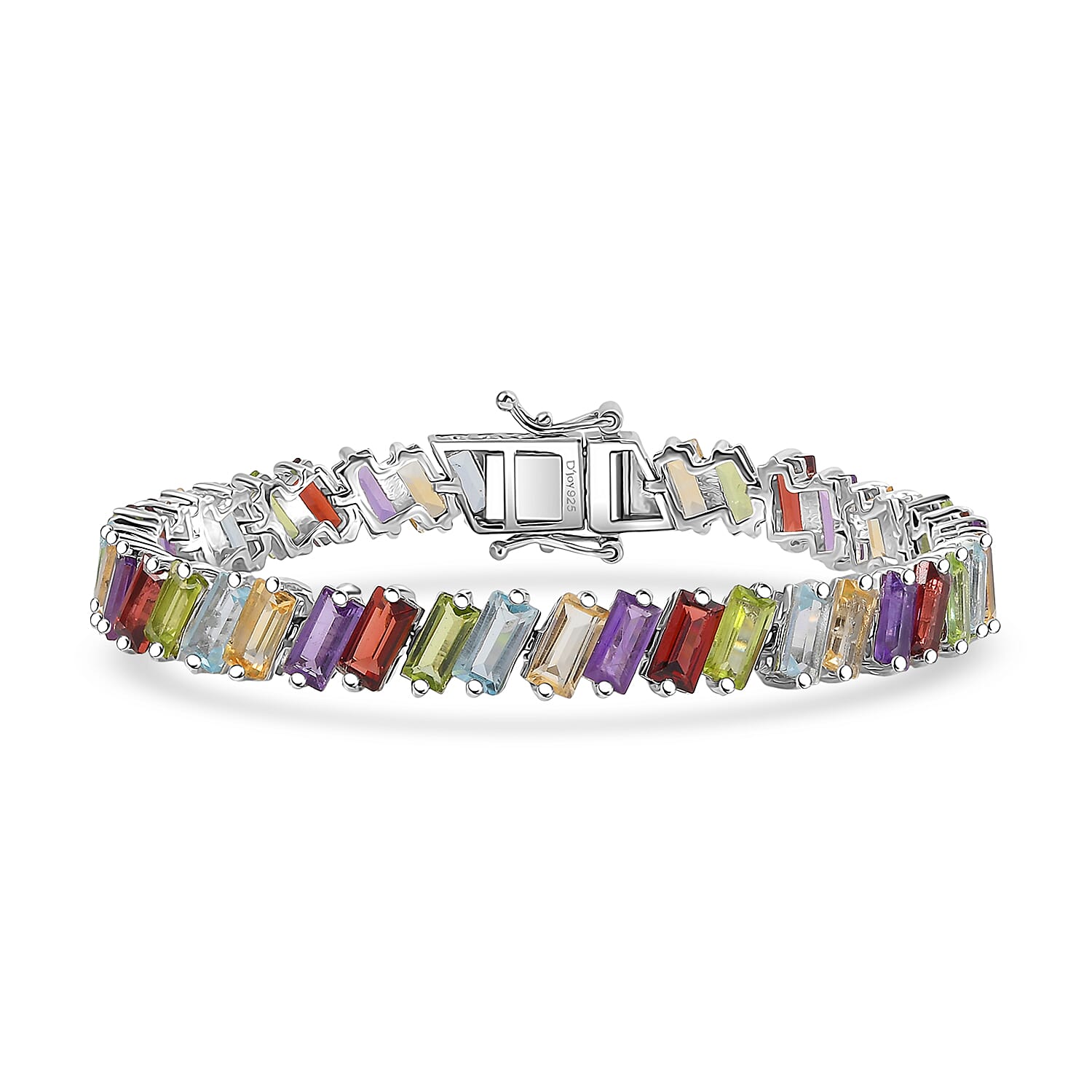 D'Joy Multi Gemstone Bracelet in Rhodium Over Sterling Silver (6.50 In) 17.40 ctw