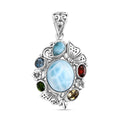 D'Joy Bali Legacy Larimar and Multi Gemstone 6.80 ctw Floral and Butterfly Pendant without Chain in Sterling Silver - Sticky add to cart bar