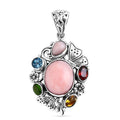 D'Joy Bali Legacy Larimar and Multi Gemstone 6.80 ctw Floral and Butterfly Pendant without Chain in Sterling Silver - Sticky add to cart bar