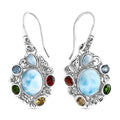 Bali Legacy Larimar and Multi Gemstone 8.35 ctw Floral and Butterfly Earrings in Sterling Silver - Sticky add to cart bar