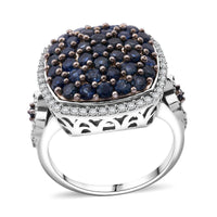 Kanchanaburi Blue Sapphire and White Zircon 2.40 ctw Ring in Rhodium Over Sterling Silver (Size 10.0)