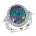 Certified & Appraised 10K White Gold Premium Elysian Opal (Triplet), Luxuriant Lab Grown Diamond (G-H, SI) Ring (Size 10.0) 5.75 ctw - Sticky add to cart bar