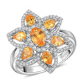 D'Joy Tanzanian Mandarin Garnet, White Zircon Frangipani Flower Ring in Rhodium Over Sterling Silver (Size 7.0) (Del. in 10-12 Days) 2.50 ctw - Sticky add to cart bar