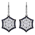 Heart and Arrow Cut Moissanite (Rnd 7mm), Ceylon Sapphire Earrings in Rhodium Over Sterling Silver 5.40 ctw - Sticky add to cart bar
