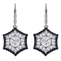 Heart and Arrow Cut Moissanite (Rnd 7mm), Ceylon Sapphire Earrings in Rhodium Over Sterling Silver 5.40 ctw