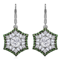 Heart and Arrow Cut Moissanite (Rnd 7mm), Ceylon Sapphire Earrings in Rhodium Over Sterling Silver 5.40 ctw