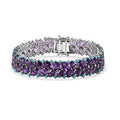 D'Joy African Amethyst and Sleeping Beauty Turquoise 43.80 ctw Leaf Vine Bracelet in Rhodium Over Sterling Silver (7.25 In) - Sticky add to cart bar