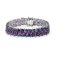 D'Joy African Amethyst and Sleeping Beauty Turquoise 43.80 ctw Leaf Vine Bracelet in Rhodium Over Sterling Silver (7.25 In)