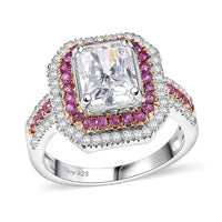 D'Joy Moissanite and Madagascar Pink Sapphire 3.50 ctw Ring in Rhodium Over Sterling Silver (Size 8.0)