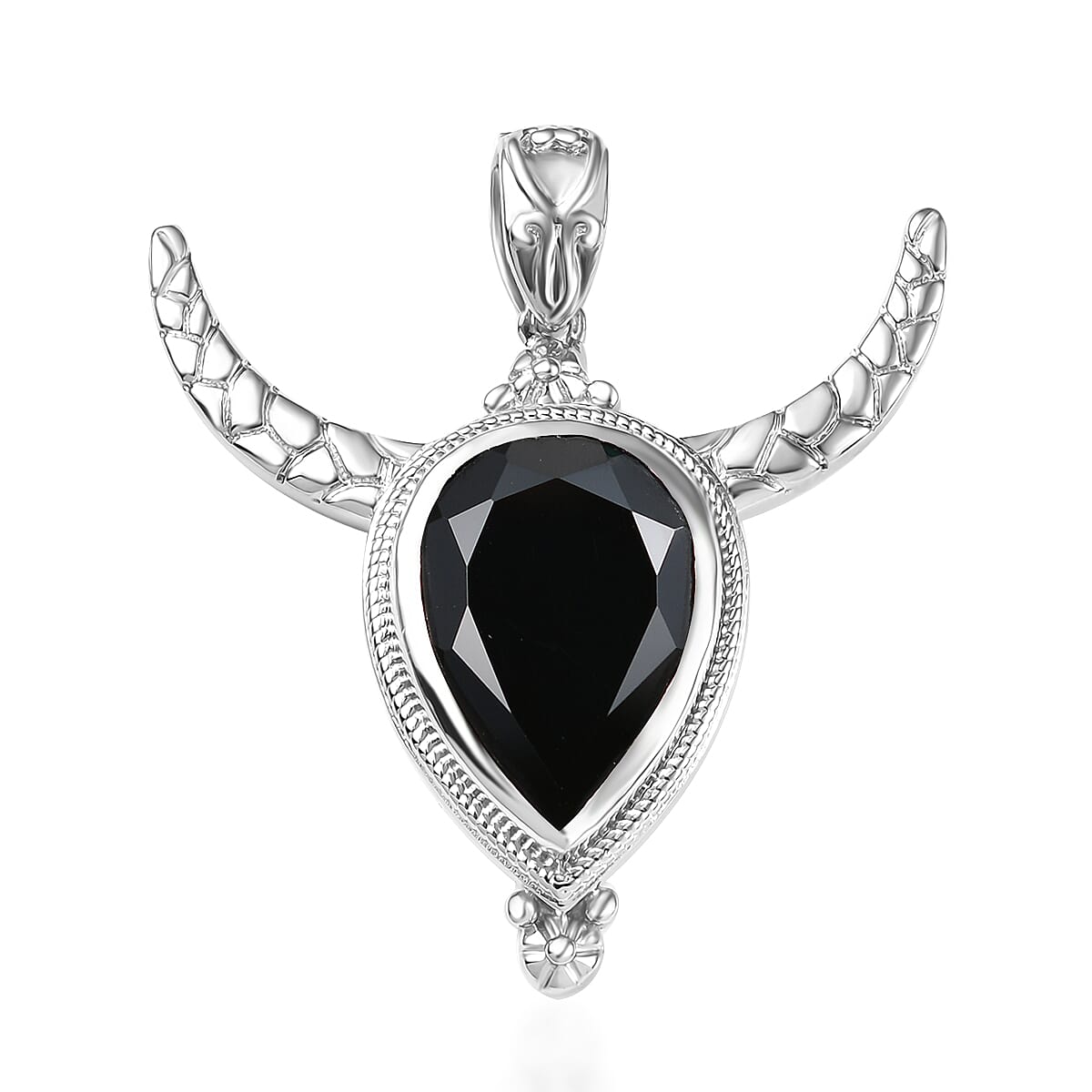 Karis Thai Black Spinel 11.40 ctw Bull Horn Pendant without Chain in Platinum Bond