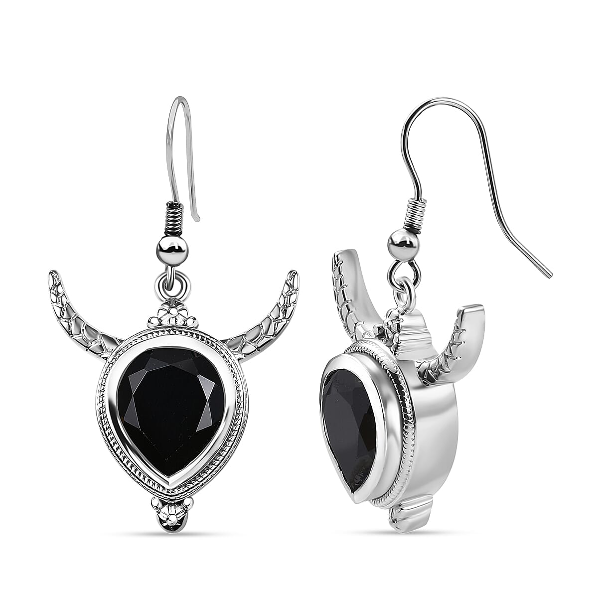 Karis Thai Black Spinel 10.35 ctw Bull Horn Earrings in Platinum Bond