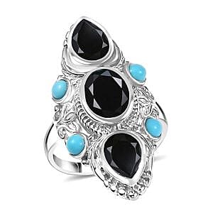 Karis Thai Black Spinel and Sleeping Beauty Turquoise 5.70 ctw Ring in Platinum Bond (Size 10.0)