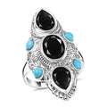 Karis Thai Black Spinel and Sleeping Beauty Turquoise 5.70 ctw Ring in Platinum Bond (Size 10.0) - Sticky add to cart bar