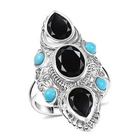 Karis Thai Black Spinel and Sleeping Beauty Turquoise 5.70 ctw Ring in Platinum Bond (Size 10.0)