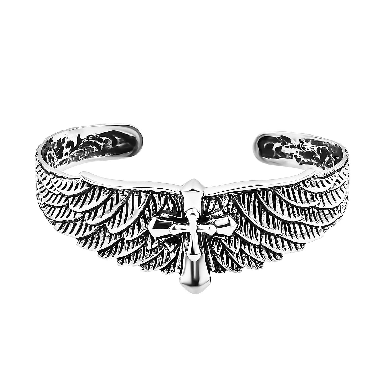 Bali Legacy Sterling Silver Eagle Wings and Cross Cuff Bracelet (7.25 In) 25 Grams