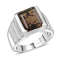 D'Joy Brazilian Smoky Quartz and White Zircon 6.65 ctw Men's Ring in Rhodium Over Sterling Silver (Size 10.0) - Sticky add to cart bar