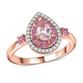 D'Joy Premium Pink Morganite, Multi Gemstone Ring in 18K Vermeil RG Over Sterling Silver (Size 10.0) 0.90 ctw - Sticky add to cart bar