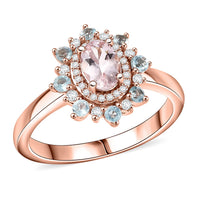 D'Joy Premium Pink Morganite, Multi Gemstone Ring in 18K Vermeil RG Over Sterling Silver (Size 10.0) 1.25 ctw