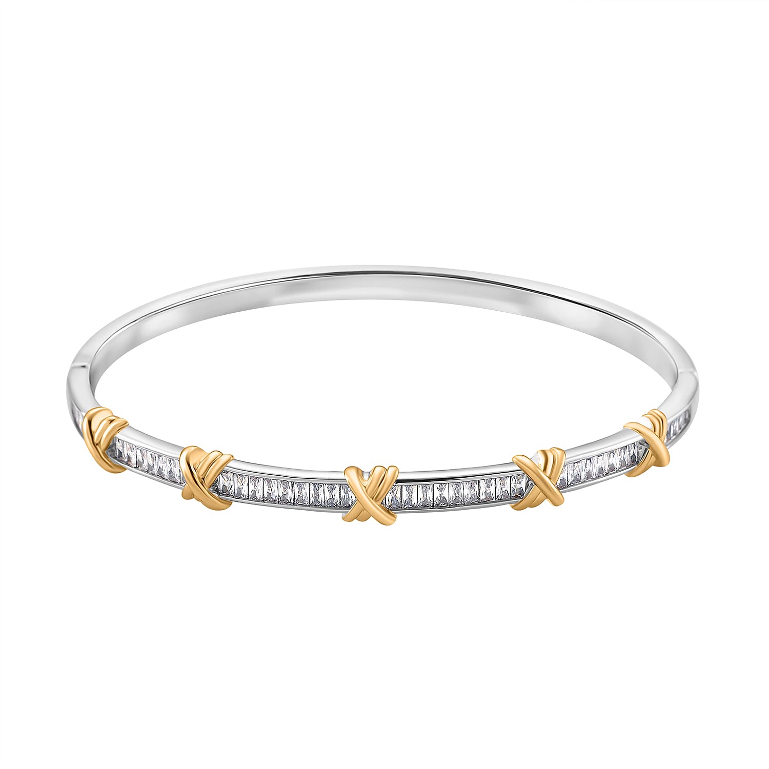 Karis Simulated Diamond Bangle Bracelet in 18K YG Plated and Platinum Bond (7.50 In) 2.80 ctw