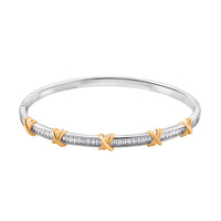 Karis Simulated Diamond Bangle Bracelet in 18K YG Plated and Platinum Bond (7.50 In) 2.80 ctw