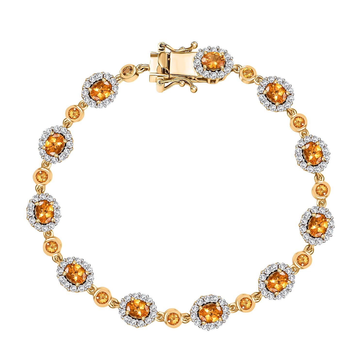 D'Joy Tanzanian Mandarin Garnet and White Zircon 8.65 ctw Bracelet in 18K Vermeil Yellow Gold Over Sterling Silver (7.25 In)