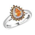 D'Joy Tanzanian Mandarin Garnet and Moissanite 1.05 ctw Ring in Rhodium Over Sterling Silver - Sticky add to cart bar