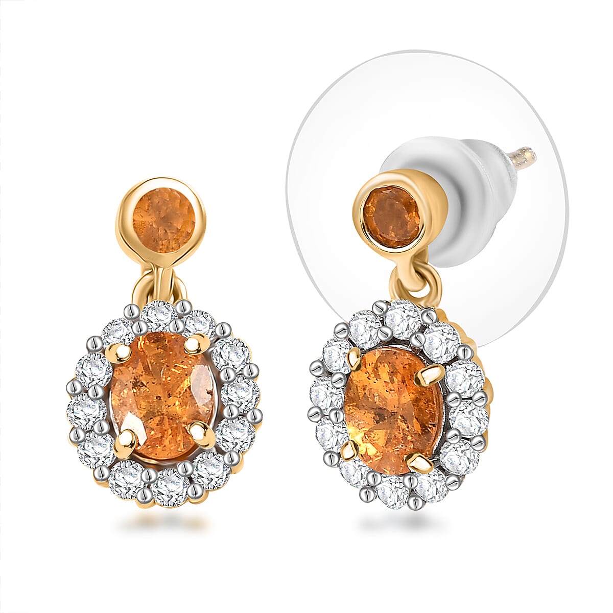 D'Joy Tanzanian Mandarin Garnet and White Zircon 1.55 ctw Flame Petals Earrings in 18K Vermeil Yellow Gold Over Sterling Silver