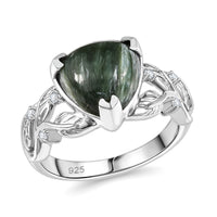 Siberian Seraphinite and White Zircon 3.90 ctw Ring in Rhodium Over Sterling Silver (Size 8.0)