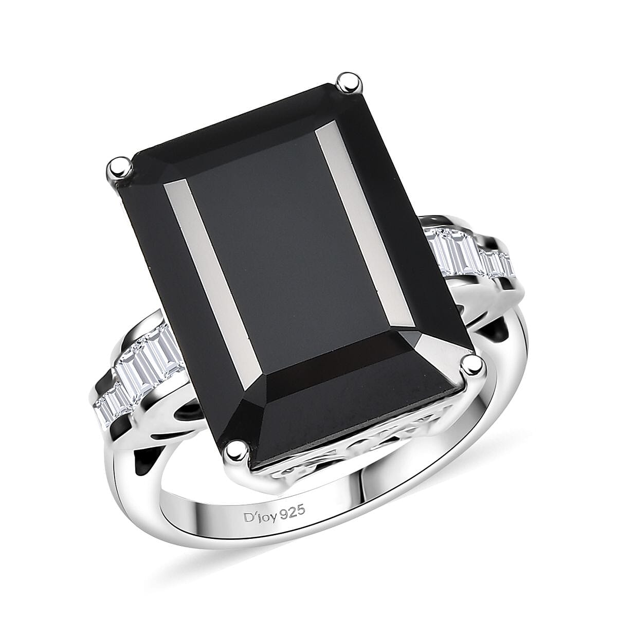 D'Joy Thai Black Spinel, Moissanite Ring in Rhodium Over Sterling Silver 16.75 ctw