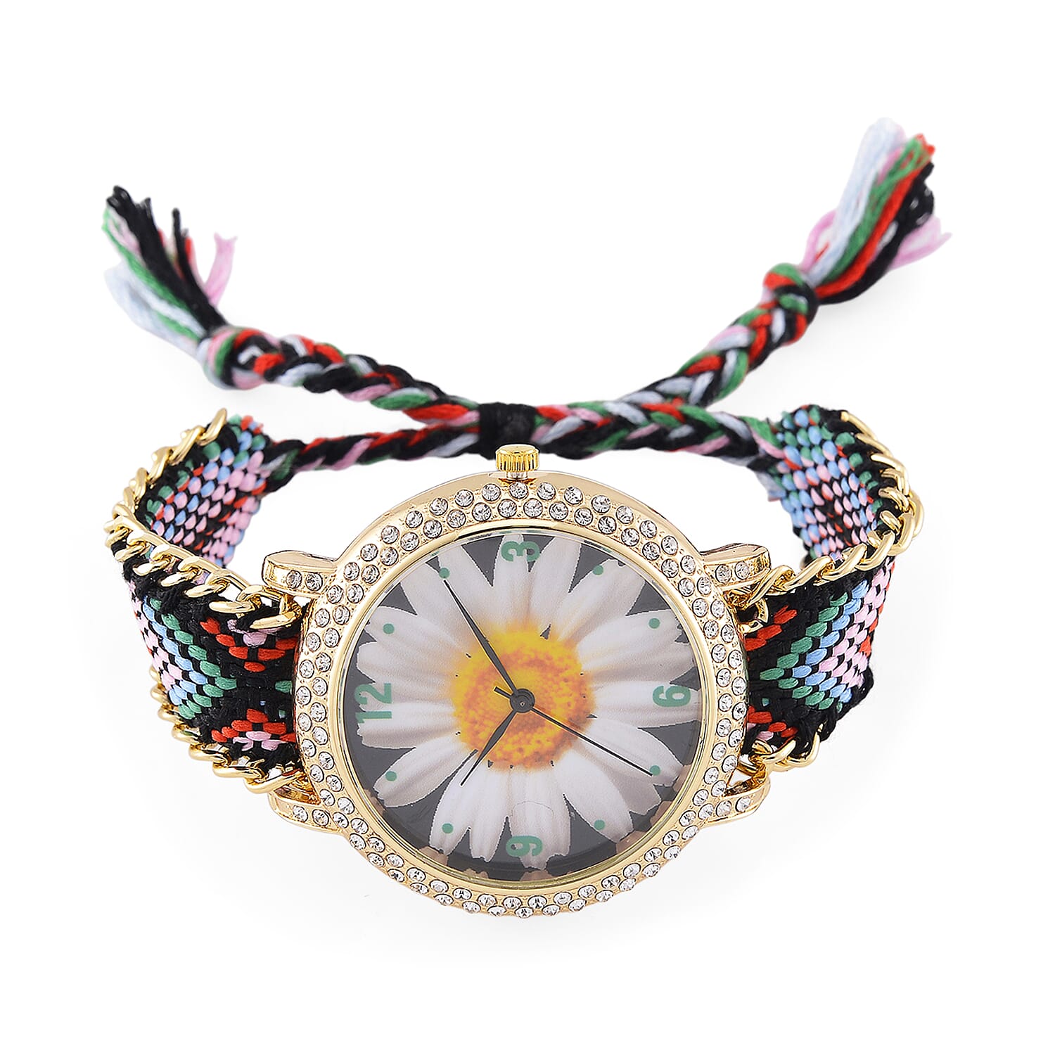 Strada Austrian Crystal Japanese Movement Flower Pattern Watch with Braided Band