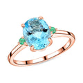 Rhapsody 18K Rose Gold AAAA Santa Maria Aquamarine and Boyaca Colombian Emerald Ring (Size 10.0) 5.50 Grams 1.90 ctw - Sticky add to cart bar