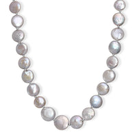 White Freshwater Coin Pearl Necklace in Rhodium Over Sterling Silver 18 Inches