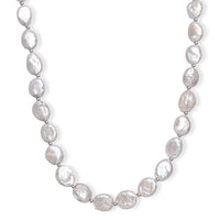 White Freshwater Pearl Oval Shape Necklace in Rhodium Over Sterling Silver 18 Inches