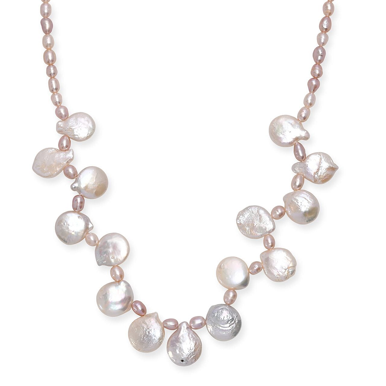 Multi Color Freshwater Pearl Oval and Fancy Shape Necklace in Rhodium Over Sterling Silver 18 Inches