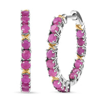 Ruby Hoop Earrings 18K YG Plated and Platinum Bond 3.30 ctw