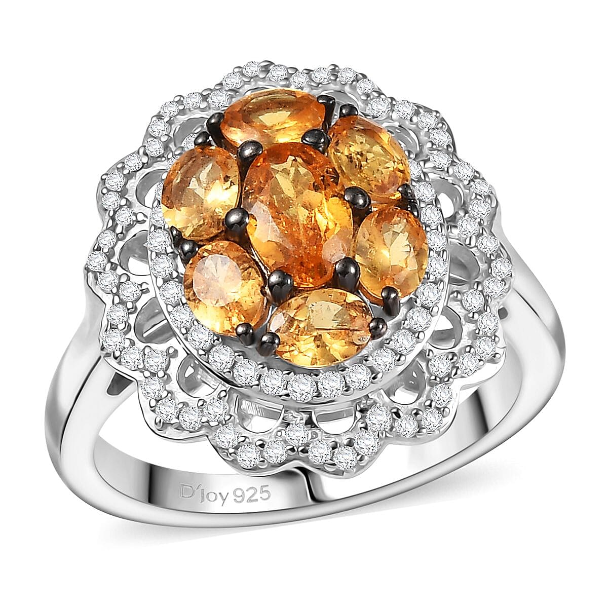 D'Joy Tanzanian Mandarin Garnet and White Zircon 2.80 ctw Ring in Rhodium Over Sterling Silver