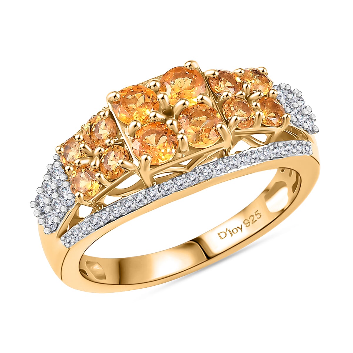 D'Joy Tanzanian Mandarin Garnet, White Zircon Crown Ring in 18K Vermeil YG Over Sterling Silver (Size 10.0) (Del. in 10-12 Days) 2.20