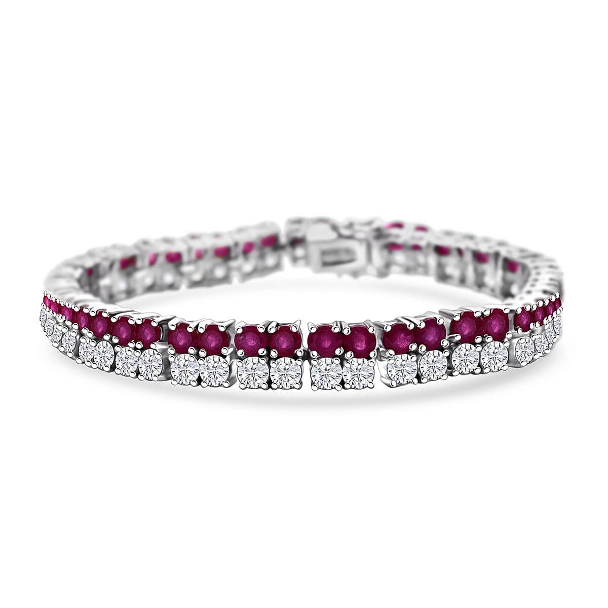 Epic Deal Niassa Ruby (FF), Moissanite Bracelet in Rhodium Over Sterling Silver (6.50 In) 19.92 ctw