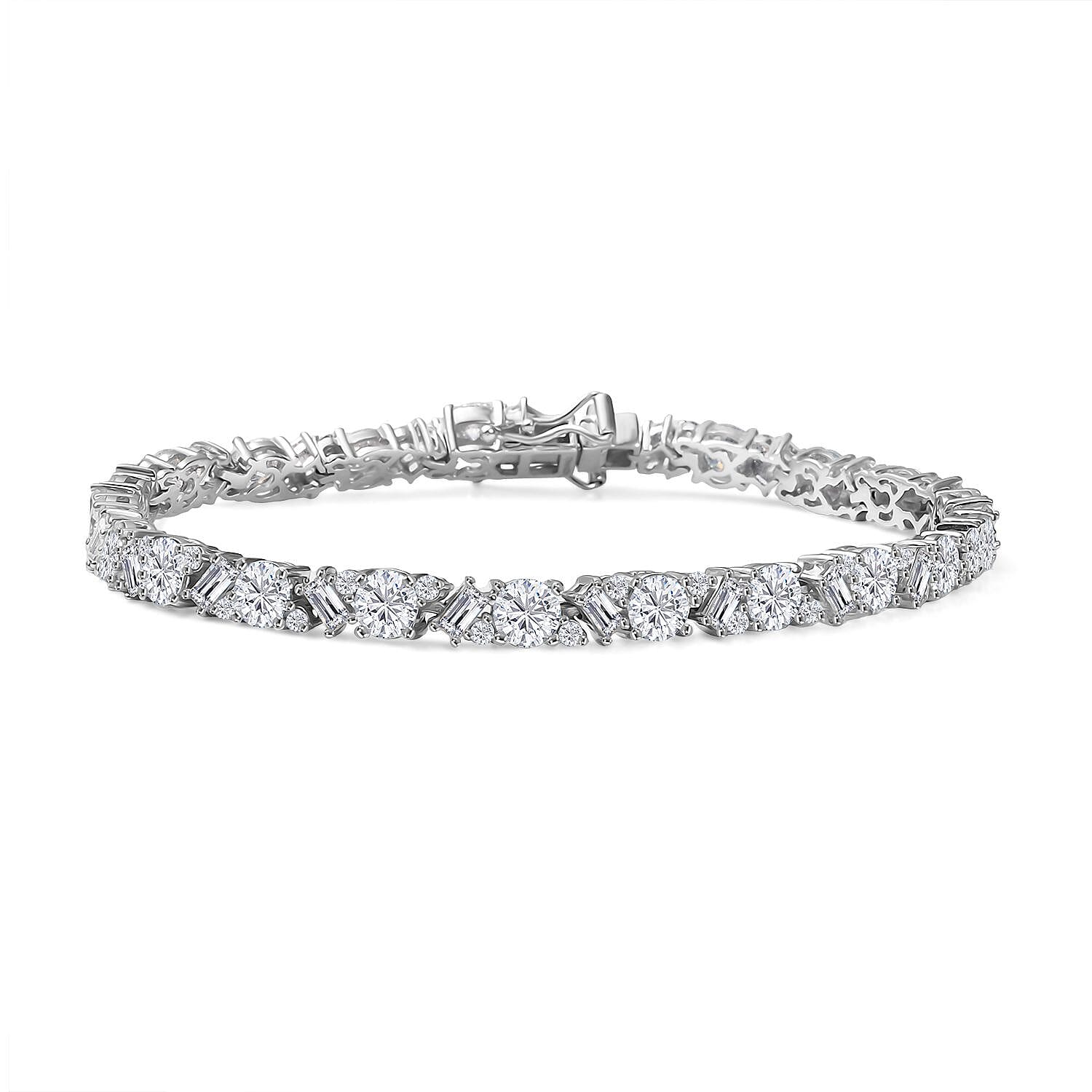D'Joy Moissanite 13.10 ctw Bracelet in Rhodium Over Sterling Silver (8.00 In)