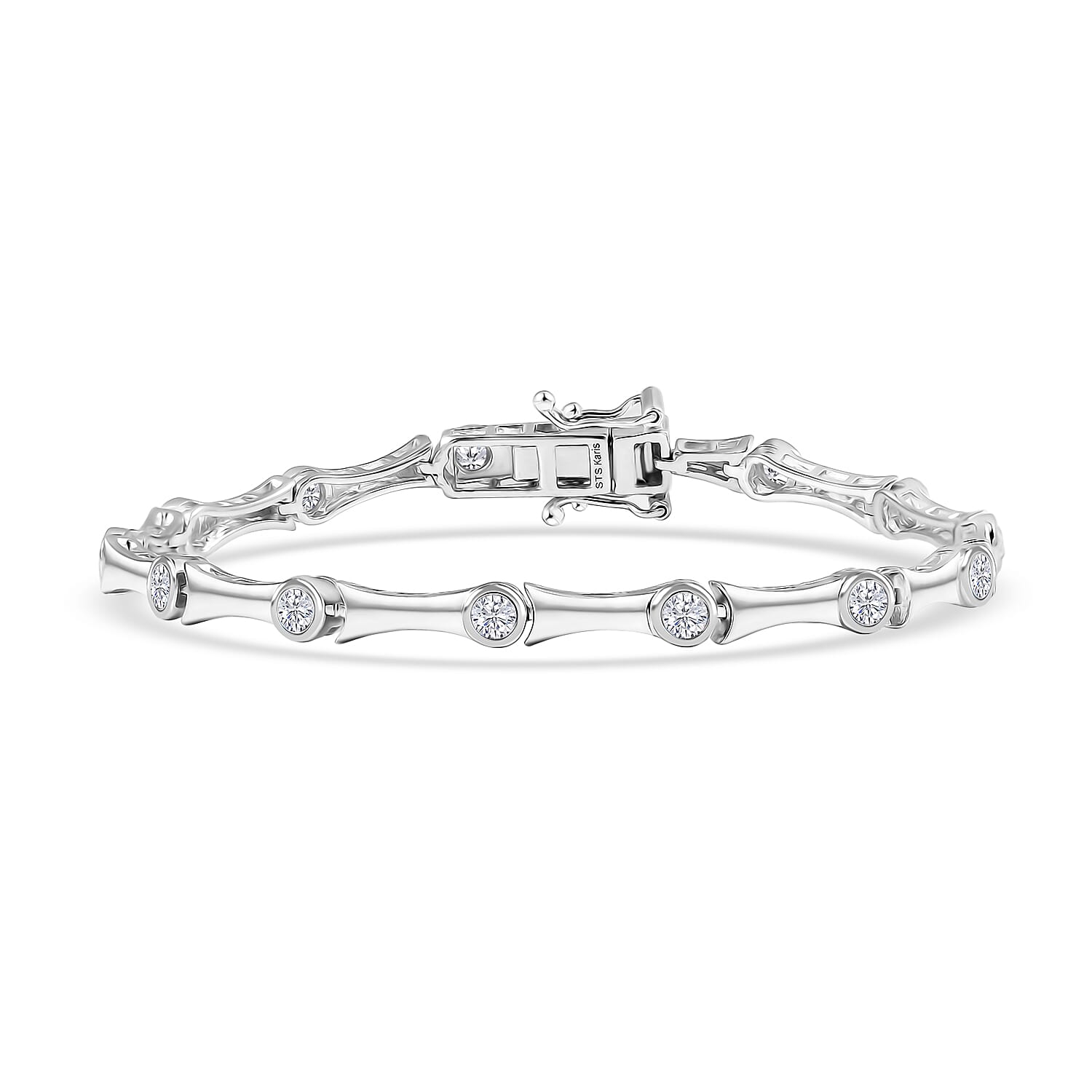 Karis White Zircon 2.10 ctw Bamboo Bracelet in Platinum Bond (6.50 In) (Del. in 10-12 Days)