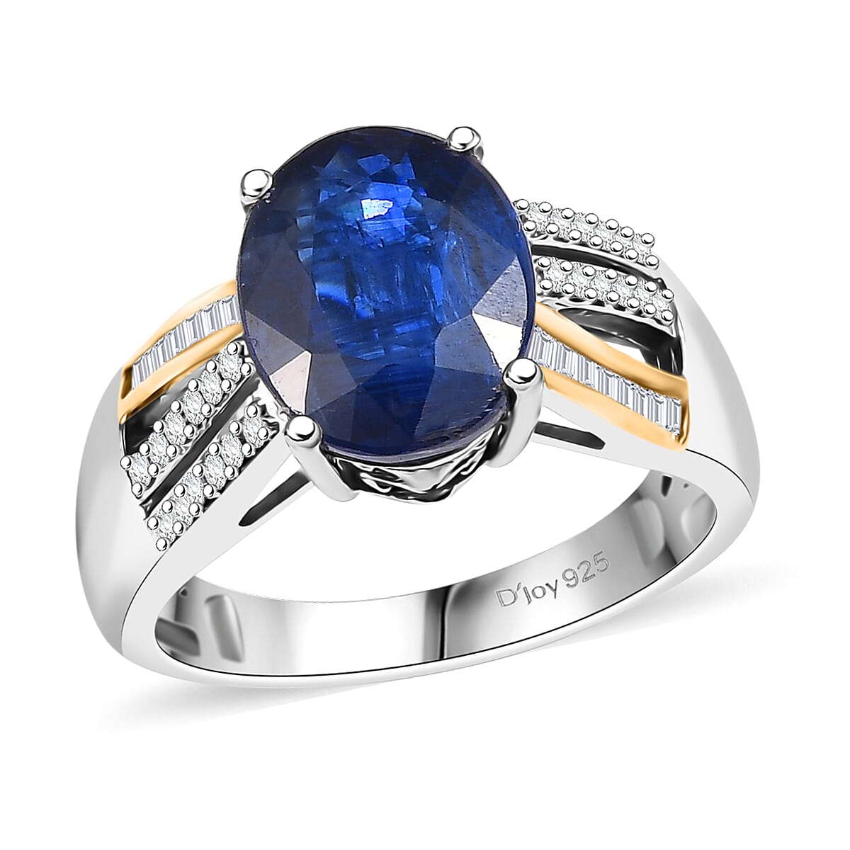 D'Joy Premium Nilamani, Diamond (0.21 cts) Ring in 18K Vermeil YG and Rhodium Over Sterling (Size 10.0) 4.25 ctw
