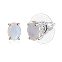 D'Joy Moon Glow Moonstone 1.50 ctw Solitaire Stud Earrings in Platinum Over Sterling Silver